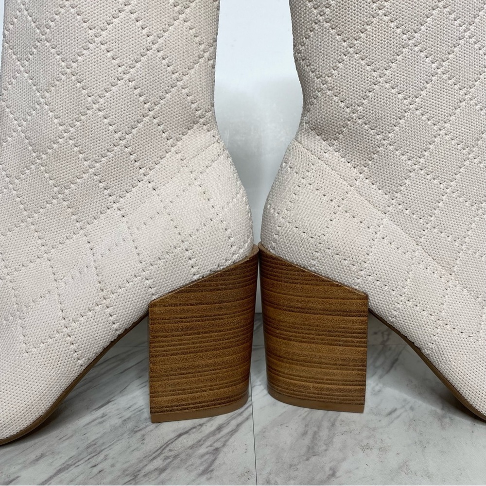 New! Kelsi Dagger Macey Knit Peep Toe Cream Sock Bootie 7 1/2 - Picture 8 of 15